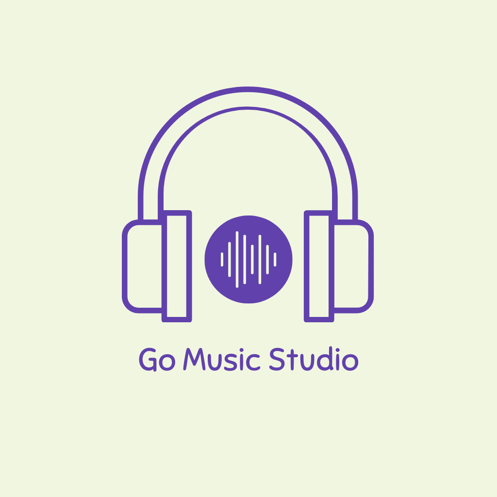 Music Studio Ads with Headphones Illustration Logo Tasarım Şablonu