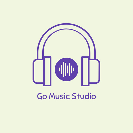Music Studio Ads with Headphones Illustration Logoデザインテンプレート