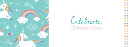 Plantilla de diseño de saludo del día de los niños con unicornios Facebook cover 