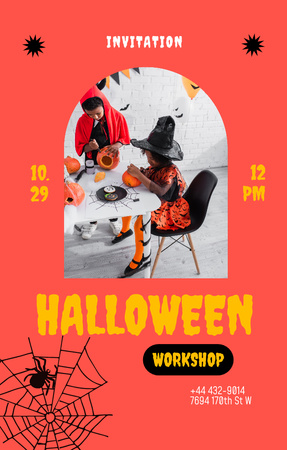 Children on Halloween's Workshop on Red Invitation 4.6x7.2in Šablona návrhu