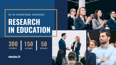 Anúncio da Conferência sobre Educação Oradores e Público FB event cover Modelo de Design