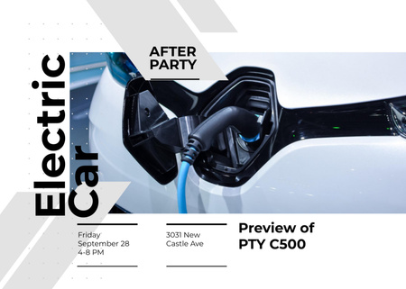 Cutting-edge After Party With Electric Car Preview Flyer 5x7in Horizontal Design Template
