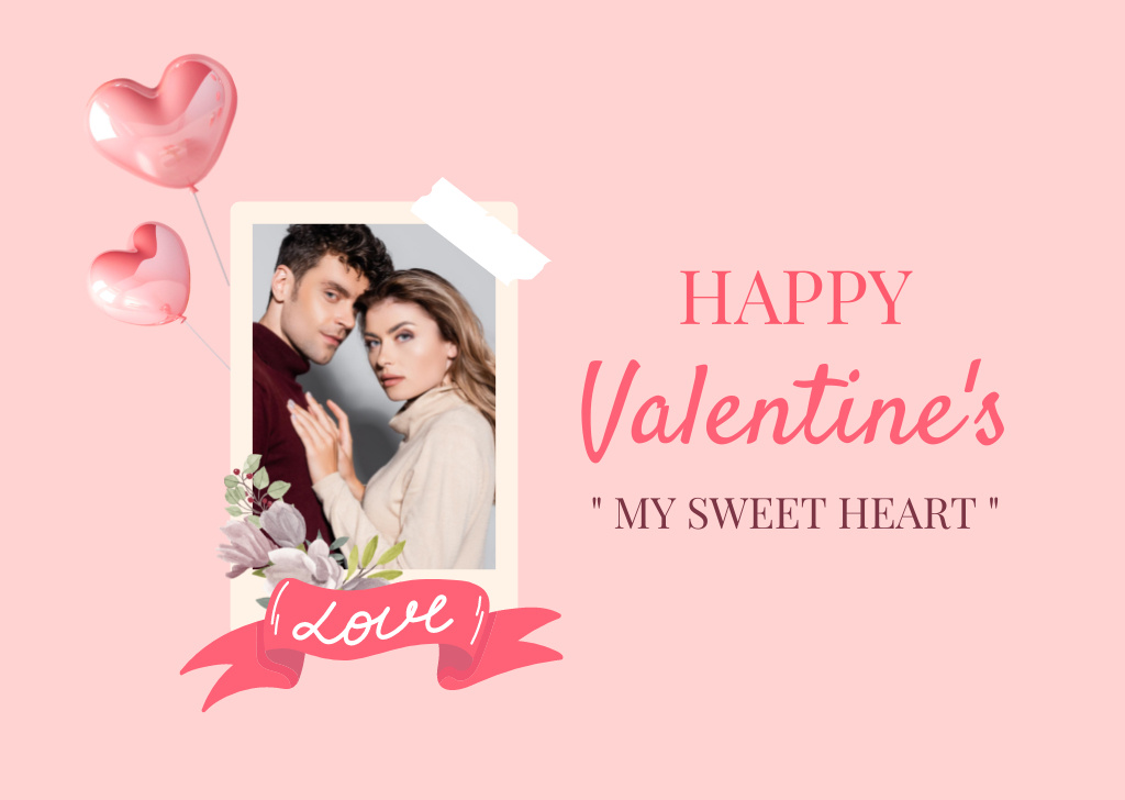 Happy Valentine Greeting with Cute Couple Card Tasarım Şablonu