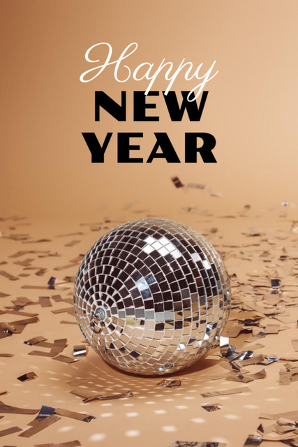 Template di design New Year Holiday Greeting with Golden Confetti and Disco Ball Postcard 4x6in Vertical