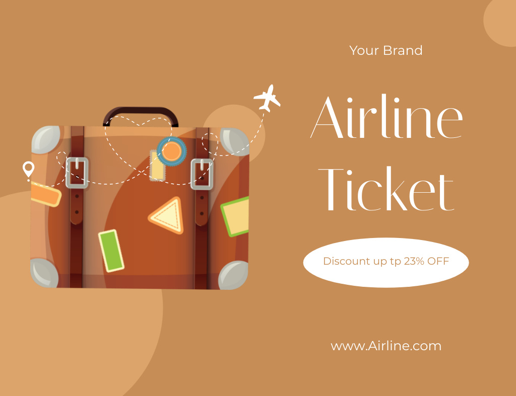 Airline Tickets Discount on Beige Thank You Card 5.5x4in Horizontal Design Template