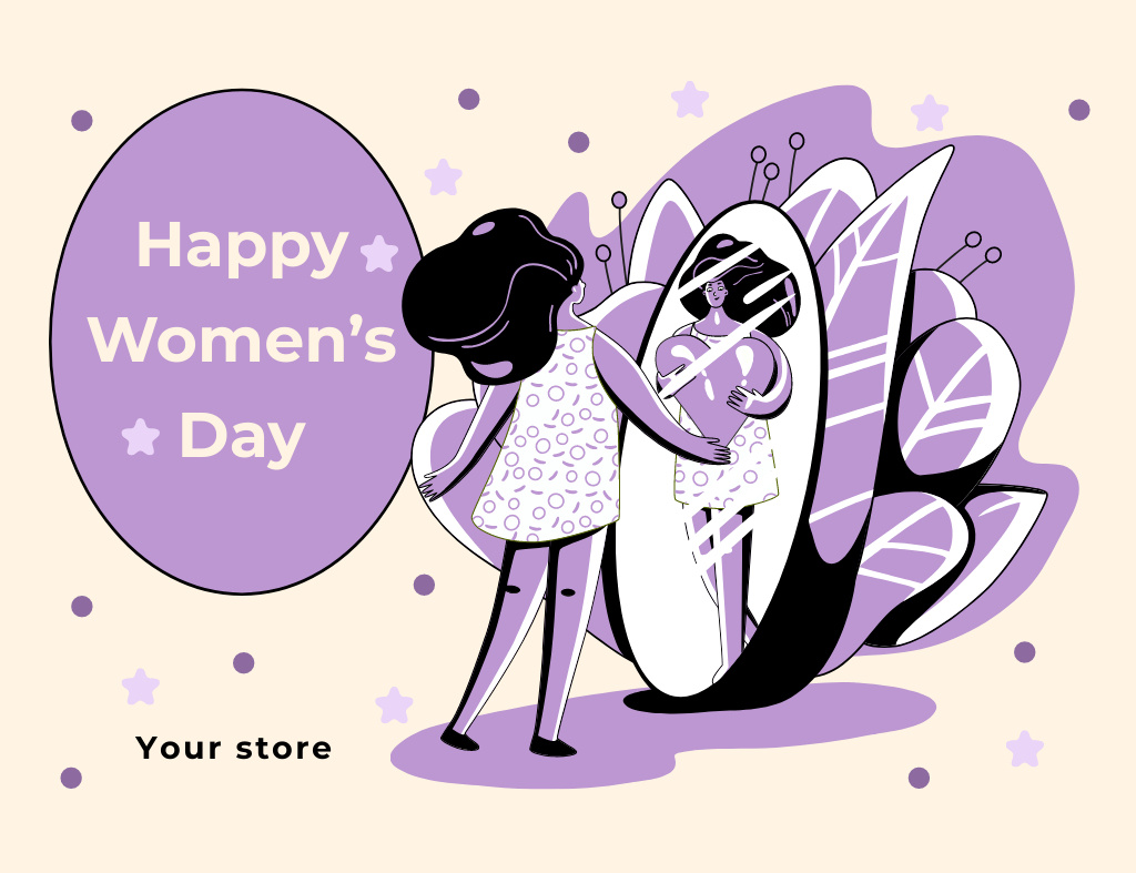 Women's Day Greeting with Lady Looking into Mirror Thank You Card 5.5x4in Horizontal – шаблон для дизайна