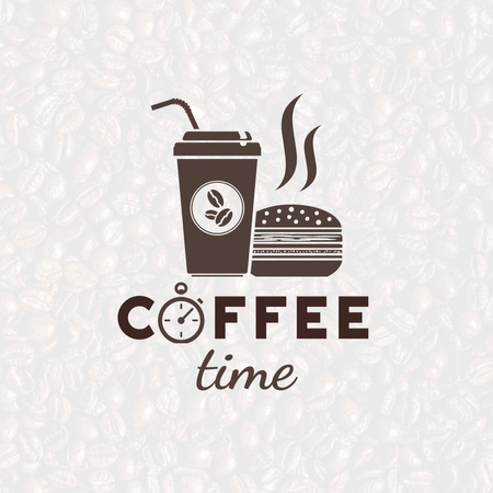 Coffee Shop Ad with Cup and Burger Logo 1080x1080px tervezősablon