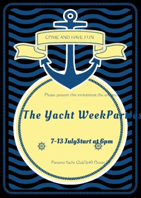 Yacht Party advertisement with blue stripes Flayer Design Template