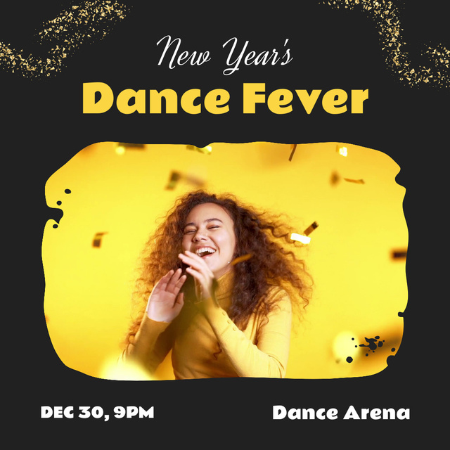 Energetic New Year Dancing Event With Confetti Announcement Animated Post Modelo de Design