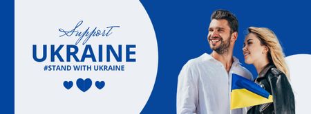 Isänmaallinen pari pitelee Ukrainan lippua Facebook cover Design Template