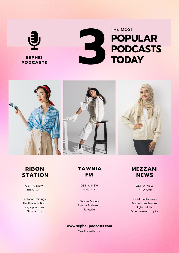 Popular Podcasts Ad with Diverse Young Women Poster Modelo de Design