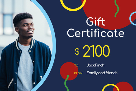 Fashion Offer with Stylish Young Man Gift Certificate Design Template