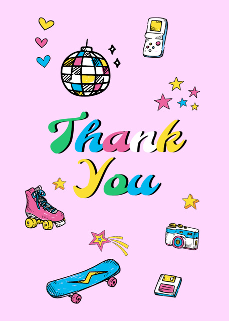 Thank You Phrase With Bright Stickers Postcard 5x7in Verticalデザインテンプレート