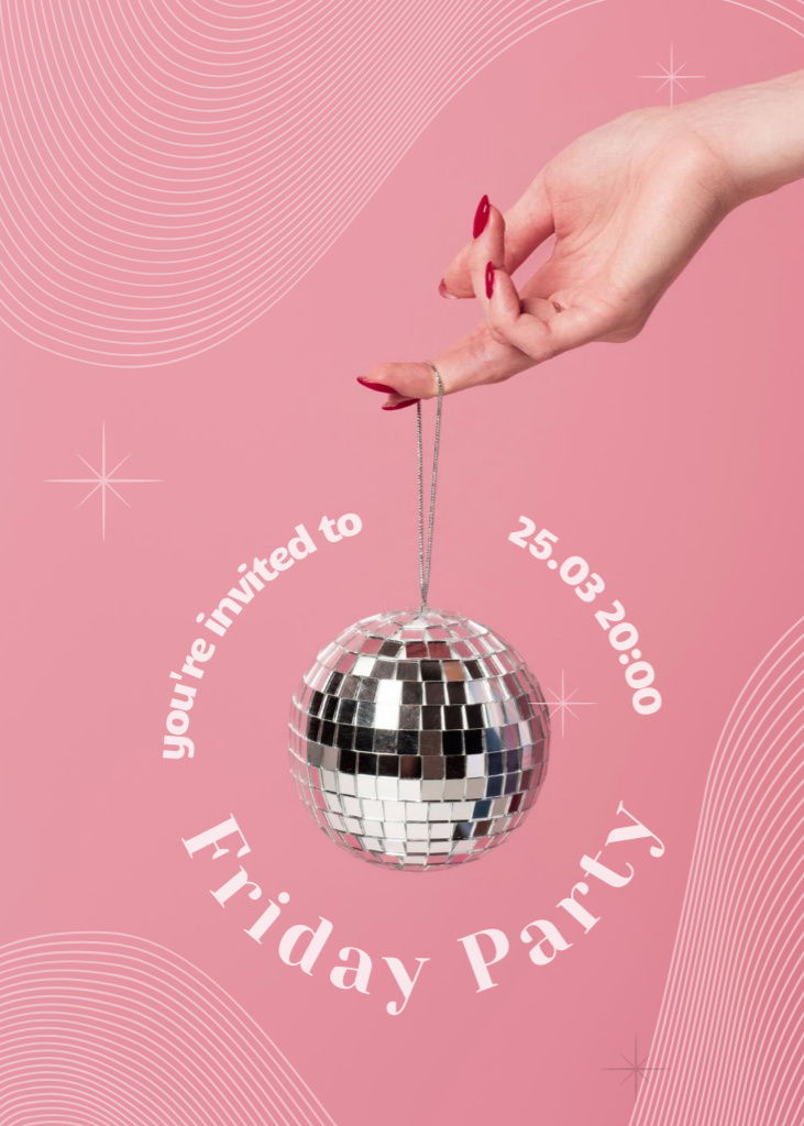 Friday Party Announcement with Little Disco Ball Invitation Πρότυπο σχεδίασης