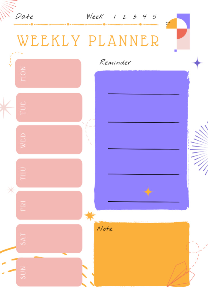 Weekly Planner with Colorful Business Pie Chart Schedule Planner Šablona návrhu