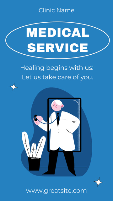 Medical Services Ad with Illustration of Doctor Instagram Video Story Tasarım Şablonu