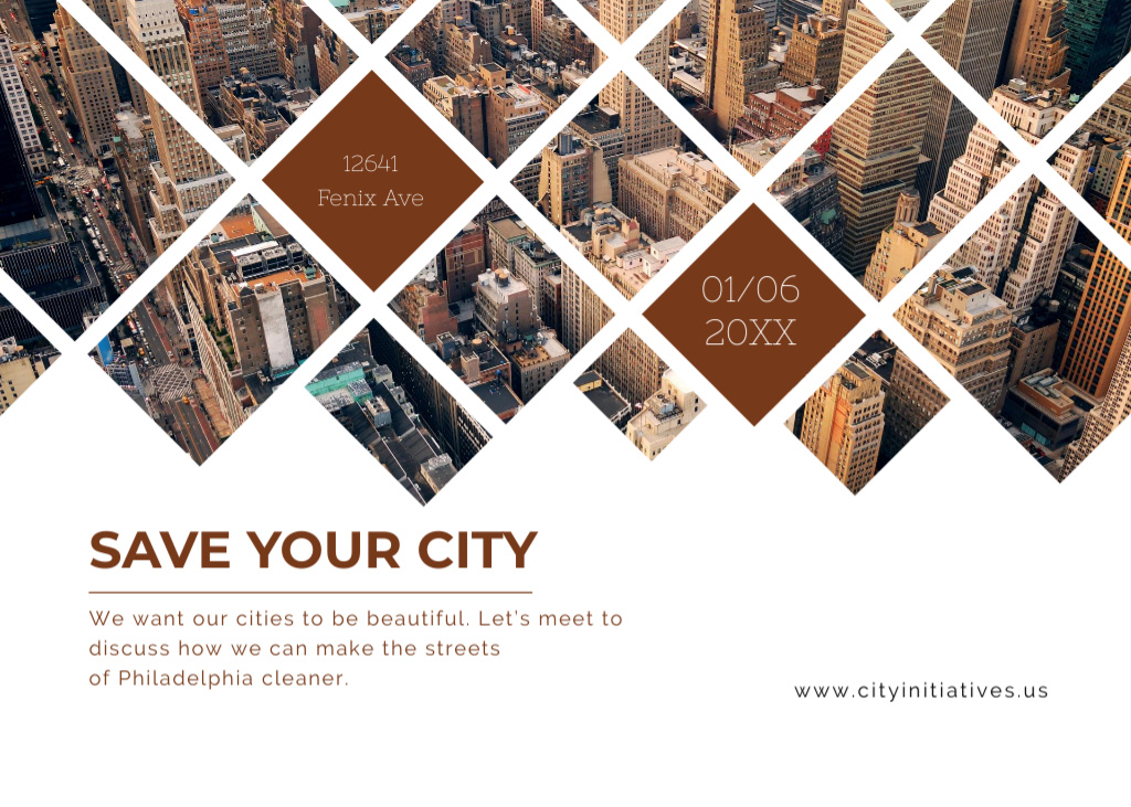 Urban Event Invitation with Collage of City Buildings Flyer 5x7in Horizontal Design Template