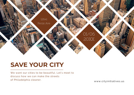 Platilla de diseño Urban Event Invitation with Collage of City Buildings Flyer 5x7in Horizontal