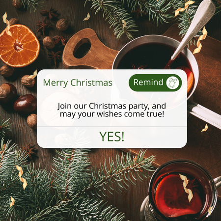 Christmas Holiday Party Announcement With Beverages Instagram Design Template