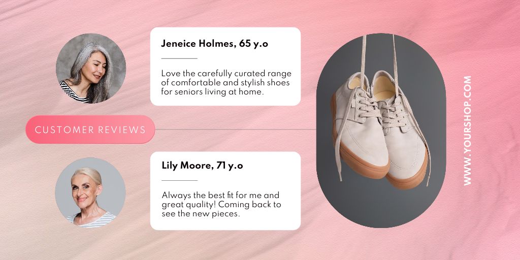 Ontwerpsjabloon van Twitter van Clients' Reviews on Stylish Shoes