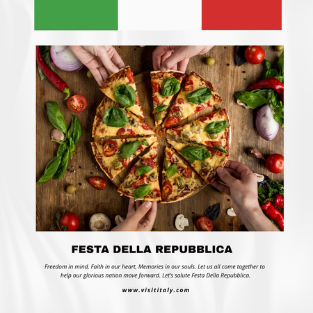 Italian National Day Announcement with Delicious Pizza Instagram Design Template
