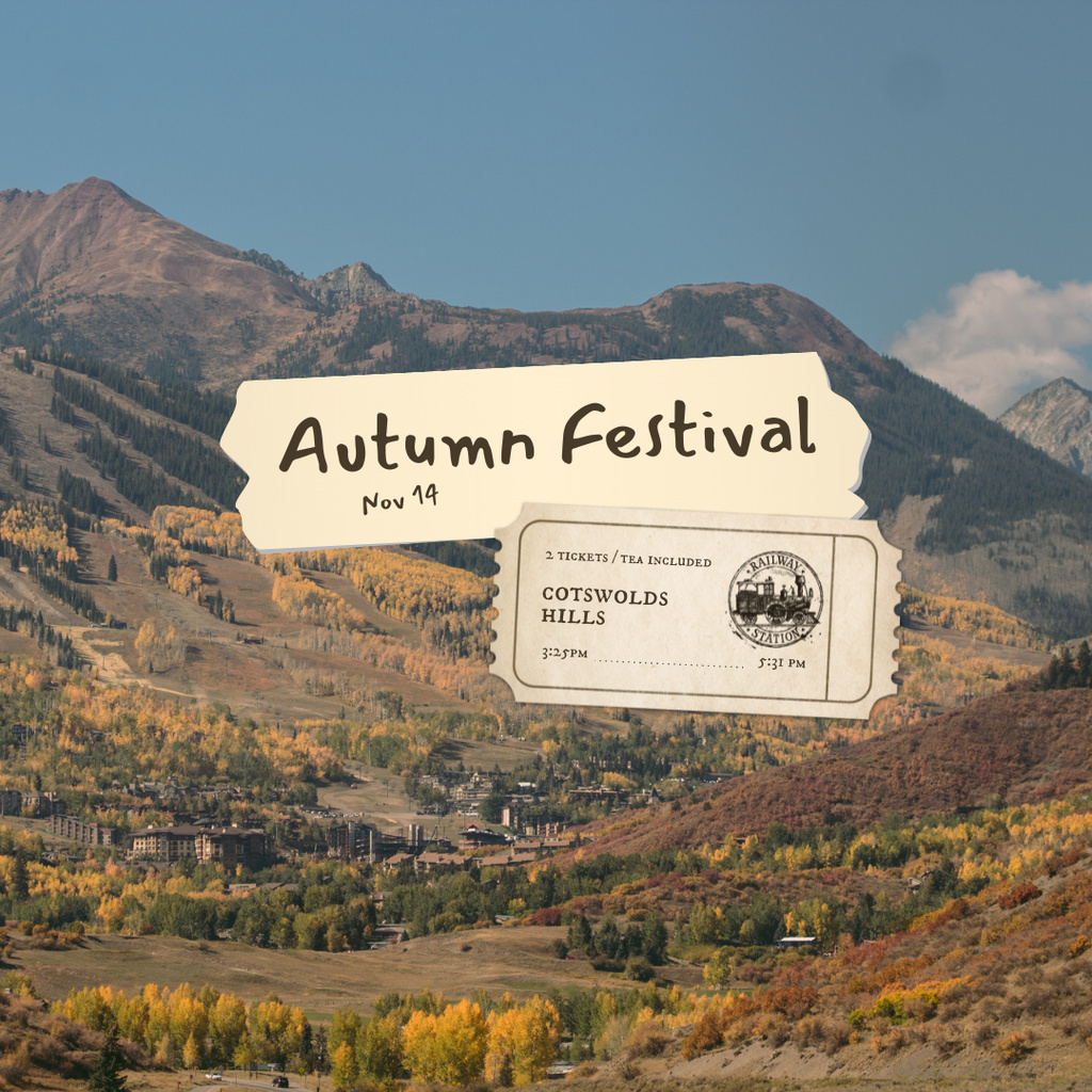Autumn Festival Announcement with Scenic Mountains Instagram Tasarım Şablonu