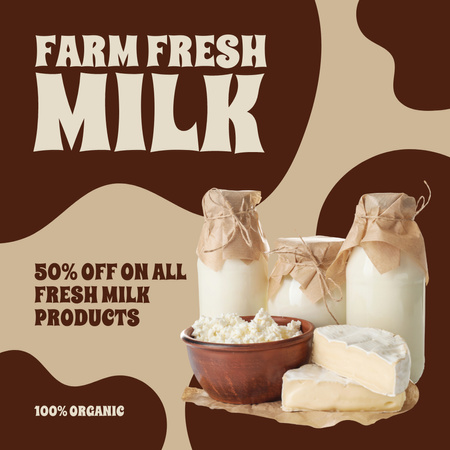 Tüm Çiftlik Taze Süt Ürünlerinde İndirimler Sunun Instagram AD Tasarım Şablonu