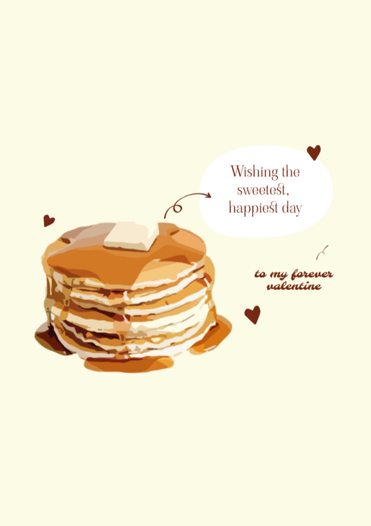 Designvorlage Yummy Pancakes for Valentine's Day für Postcard A5 Vertical