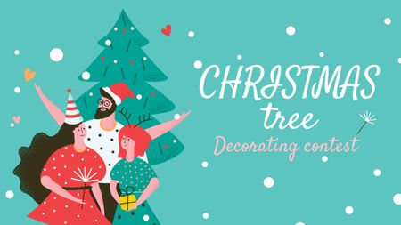 Happy people by Christmas Tree Title Πρότυπο σχεδίασης