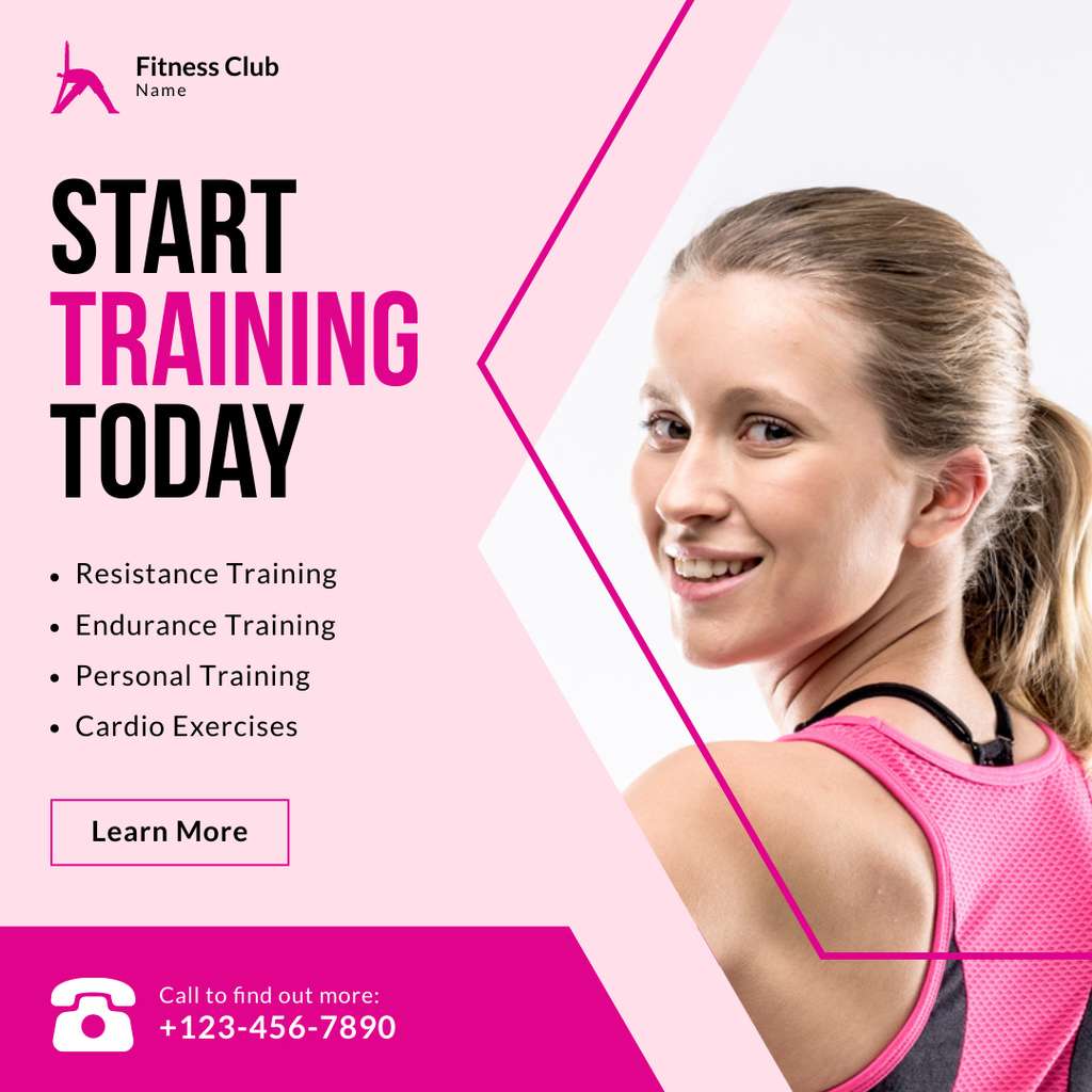Ontwerpsjabloon van Instagram van Fitness Club for Ladies in Pink