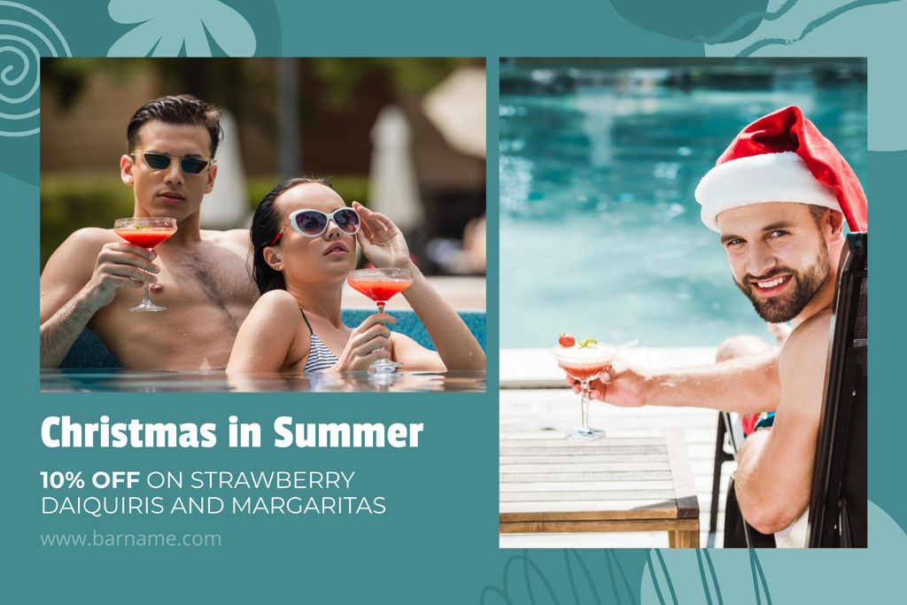 Discount Advertisement for Cocktails with Young Couple in Pool Mood Board Πρότυπο σχεδίασης
