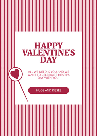 Designvorlage Valentine's Day Celebration With Candy And Stripes Pattern für Postcard 5x7in Vertical