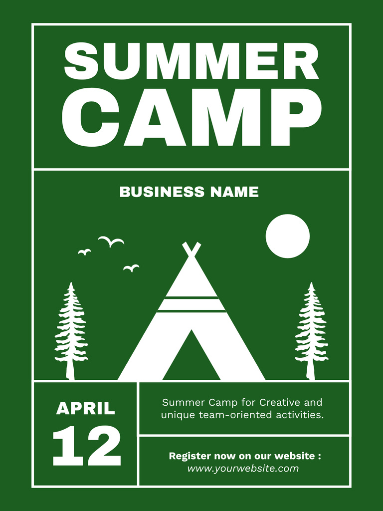 Summer Camp Ad in Green Poster US – шаблон для дизайна