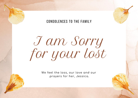 Condolence Phrase with Soft Flowers Card Design Template