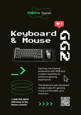 Ontwerpsjabloon van Poster van Gaming Gear-advertentie met toetsenbord en muis