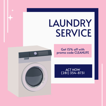 Laundry Service Offer With Discount In Pink Animated Post Design Template