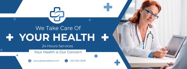 Plantilla de diseño de Healthcare Services with Doctor in Clinic Facebook cover 