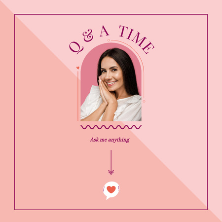 Designvorlage Q&A Time with Cute Brunette on Pink für Instagram