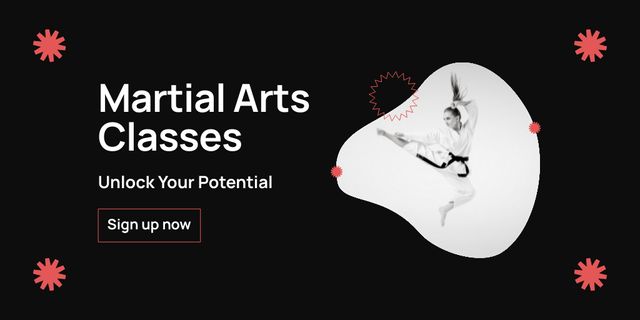 Martial Arts Classes Ad with Woman in Kimono Twitter Modelo de Design