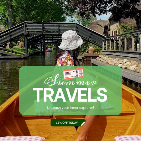 Tour On River Boat And Summer Travels Service With Discount Animated Post Design Template