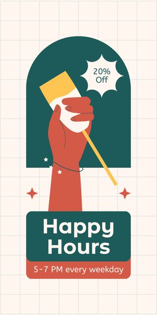 Happy Hours for Cocktails with Glass in Hand Graphic – шаблон для дизайна