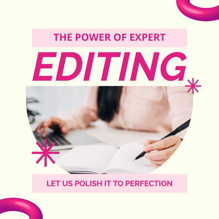 Ontwerpsjabloon van Instagram van Perfect Editing Service With Slogan In Pink
