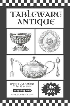 Platilla de diseño Antique Set Of Tableware With Teapot And Discounts Offer Pinterest