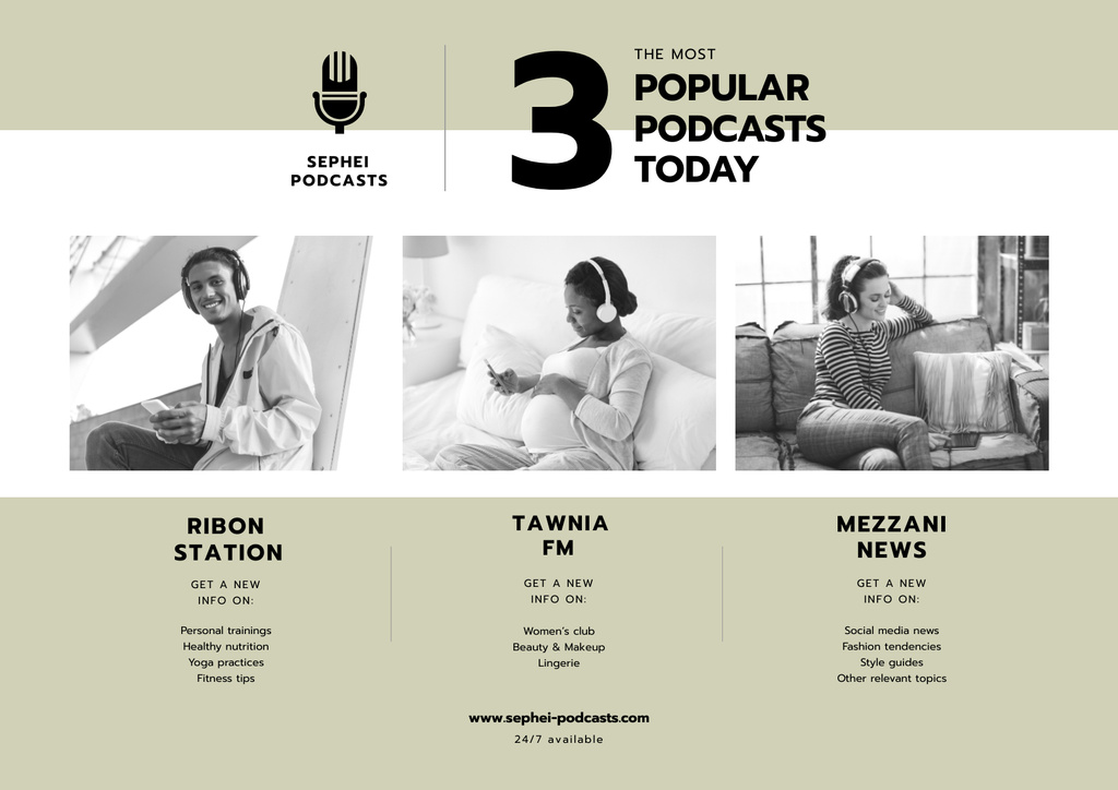 Popular Podcasts Ad with Young People Poster A2 Horizontal Πρότυπο σχεδίασης