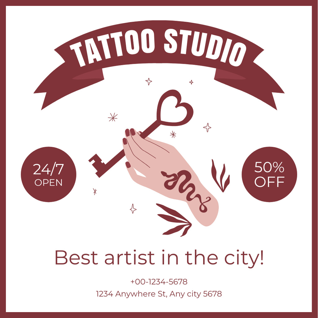 Designvorlage Creative Tattoo Studio With Discount And Key für Instagram
