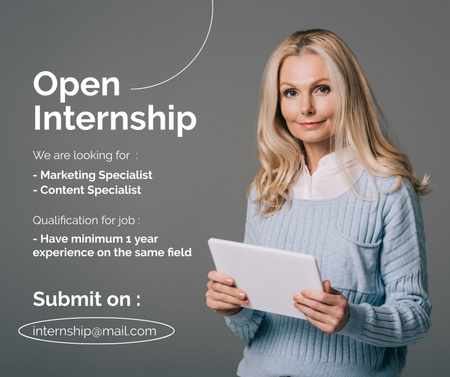 Open Internships for Marketing and Content Specialists Facebook Design Template