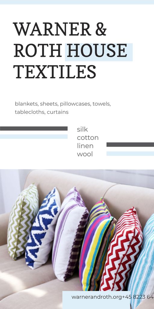 Home Textiles Ad Pillows on Sofa Graphicデザインテンプレート