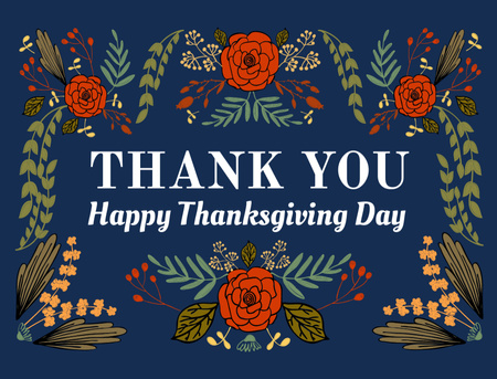 Platilla de diseño Happy Thanksgiving Day Text With Floral Ornament Postcard 4.2x5.5in
