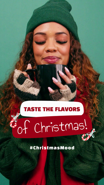 Christmas Mood Inspiration with Woman drinking Cocoa TikTok Video Design Template