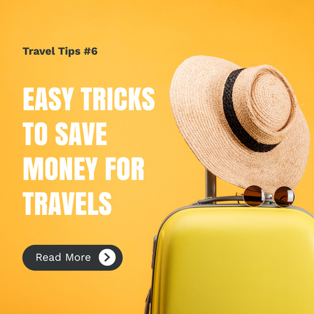 Money Saving Travel Tips with Yellow Suitcase Instagram Design Template